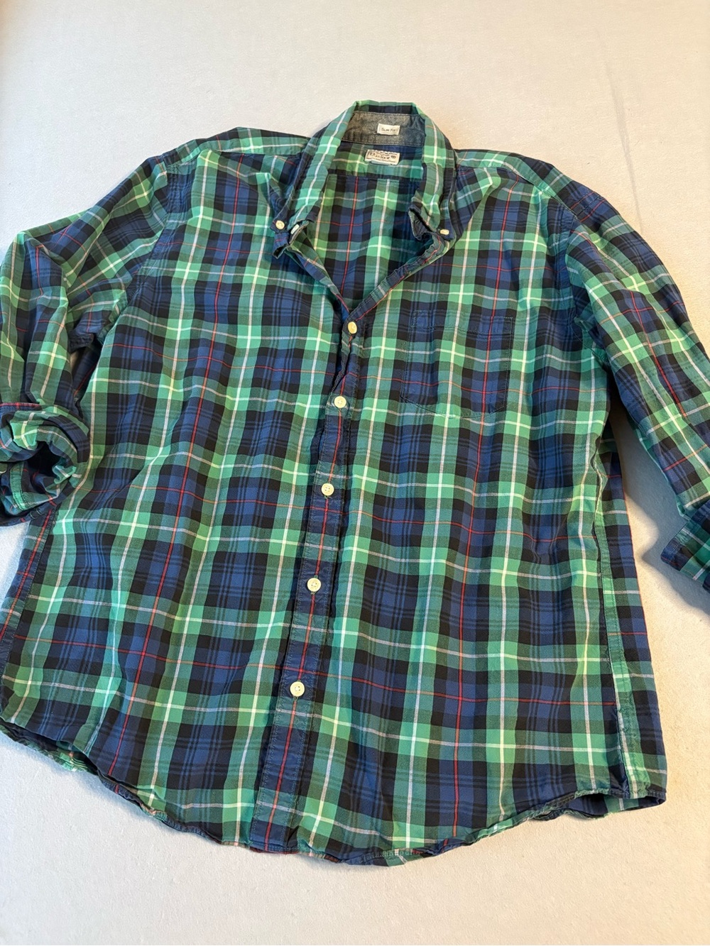Y2K J.Crew Slim Fit Plaid Cotton Button-Down Shirt Sz XL